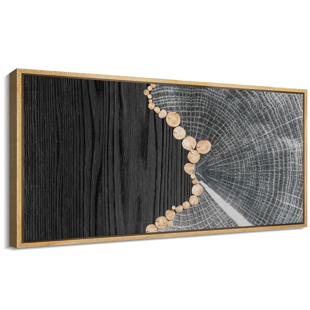 Gray Tree Rings and Wood Grain Effect Modern Pictures Oversized Framed Wall Art Canvas Print